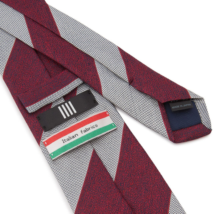 ブラックライン 【BLACK LINE】シルクリネンストライプネクタイ 7.5cm幅/ワイン×シルバー/ITALIAN FABRICS その他