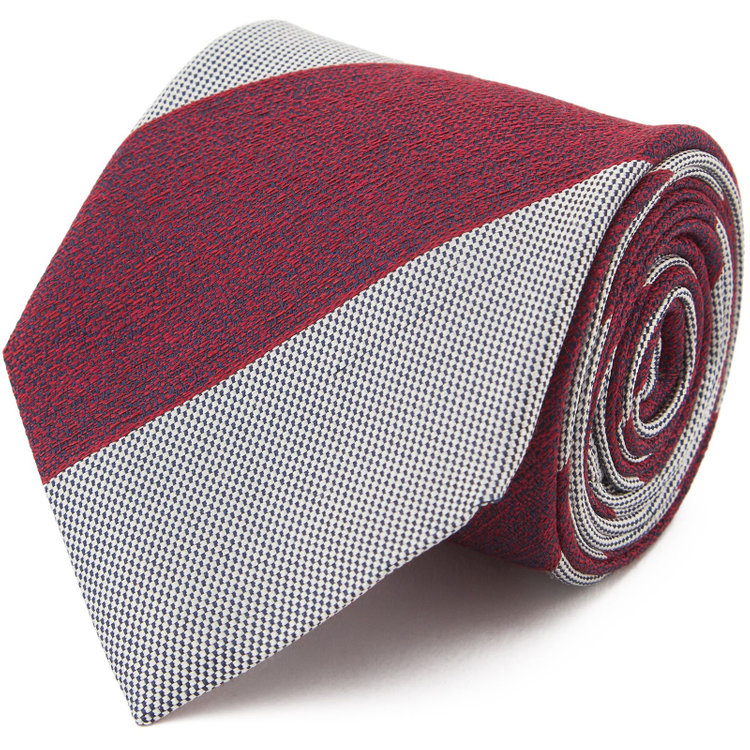 ブラックライン 【BLACK LINE】シルクリネンストライプネクタイ 7.5cm幅/ワイン×シルバー/ITALIAN FABRICS その他