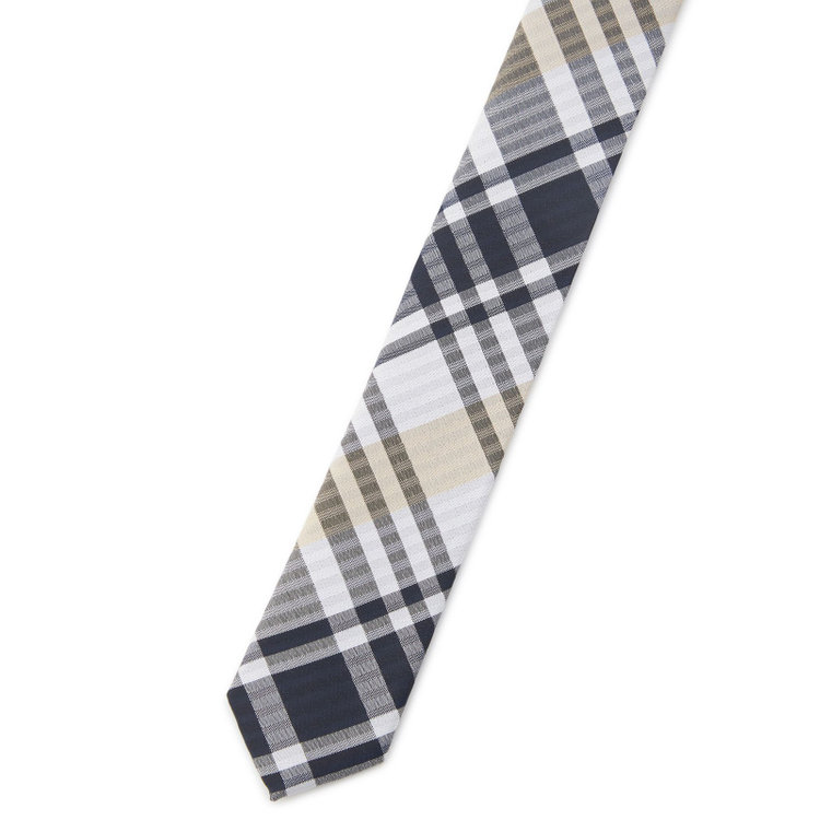 ブラックライン 【BLACK LINE】シルクブレンドチェックネクタイ 7.5cm幅/ネイビー×ベージュ その他