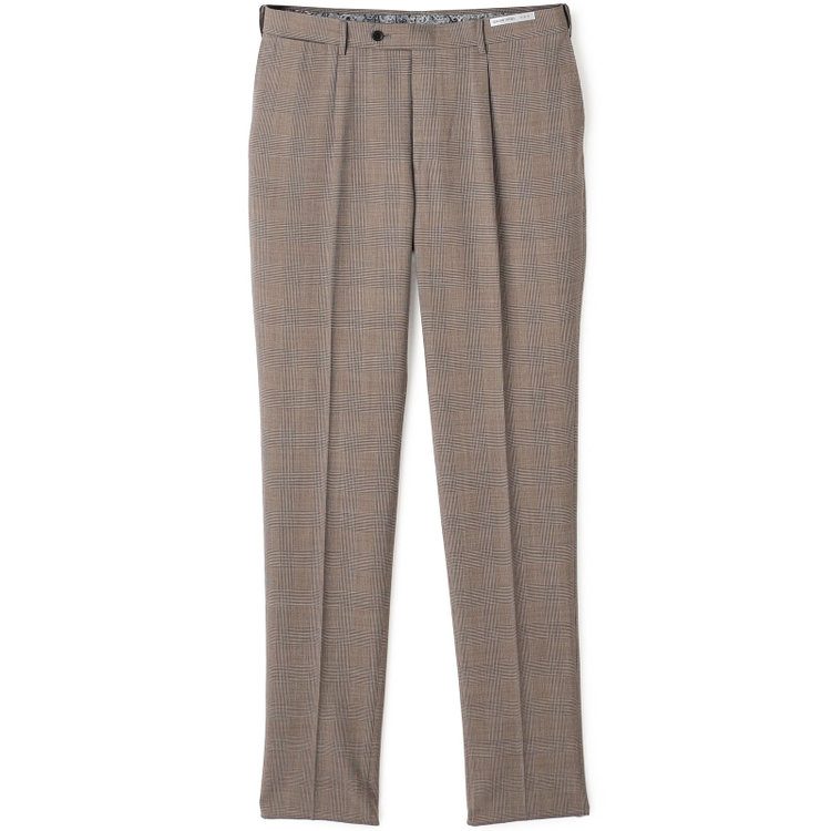 シルバーライン 【CLASSICO TAPERED】【春夏】1タックテーパードパンツ/ブラウン×グレンチェック/ウエストムーブ/※裾上げ必要 茶中間