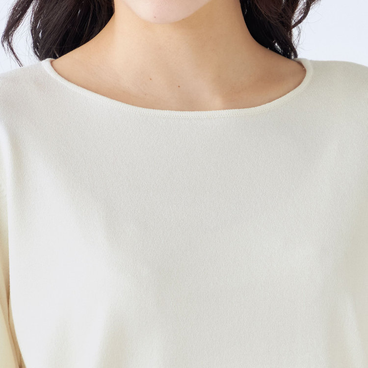 シルバーライン 【SILVER LINE/５分袖】ラメ天竺編みボートネックニット/ホワイト×ベージュゴールド 白