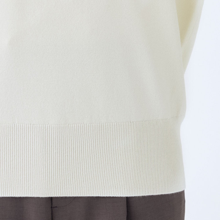 シルバーライン 【SILVER LINE/５分袖】ラメ天竺編みボートネックニット/ホワイト×ベージュゴールド 白