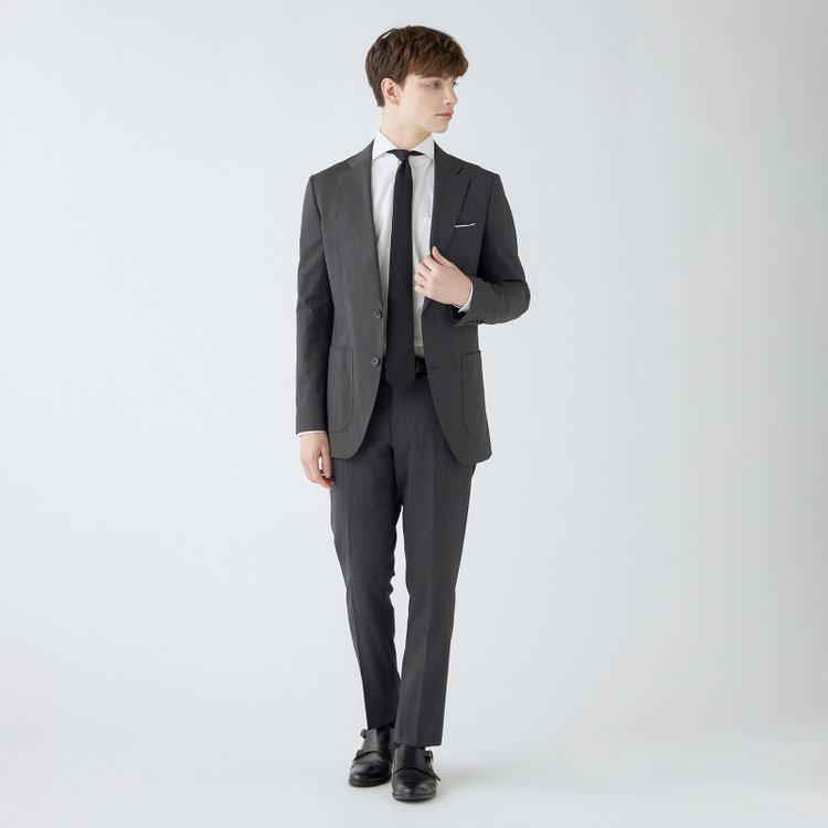 シルバーライン 【4S CROSS】【年間】セットアップパンツ 0タック/グレー×カルゼ/ウエストムーブ/※裾上げ済仕様 グレー中間