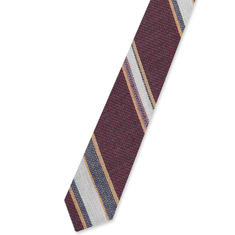 シルバーライン 【SILVER LINE】コットンシルクリネンストライプネクタイ 8.5cm幅/ワイン×ネイビー×ホワイト/ITALIAN FABRICS その他