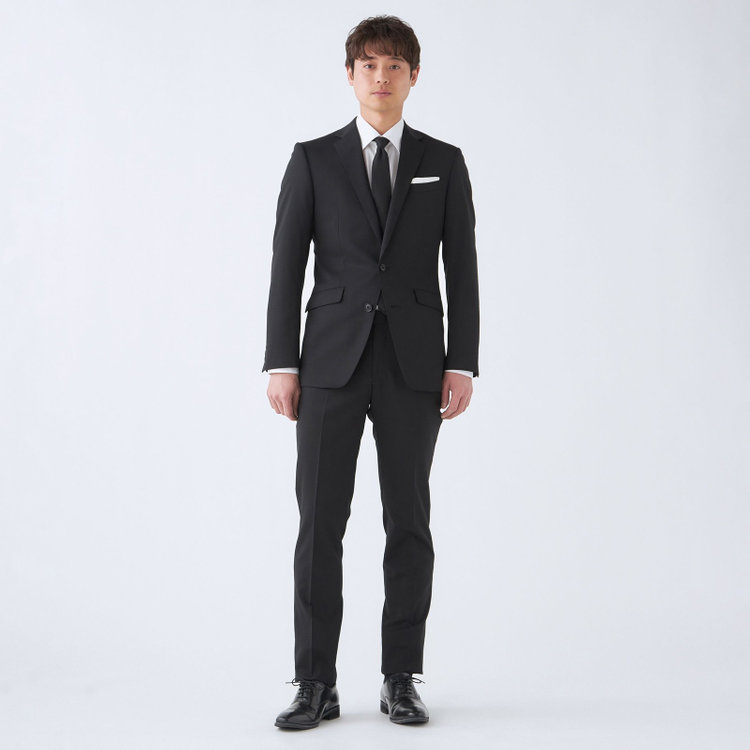 ブラックライン 【発送在庫あり】【KSW】【年間】2釦シングルスーツ 0タック/ブラック/ウエストムーブ/MOVING STRETCH/※裾上げ必要 黒