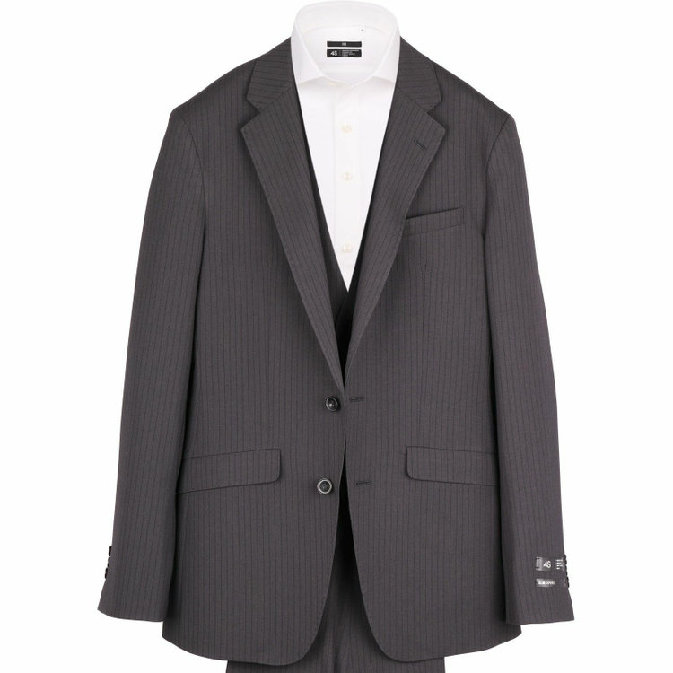 スーツセレクト 【WEB限定/OUTLET】【SLIM TAPERED_2】【春夏】2釦シングルスリーピーススーツ 0タック/グレー×ストライプ/4S/※パンツ裾上げ済仕様 グレー系(灰)