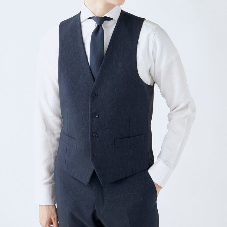 ブラックライン 【SLIM TAPERED_2】【秋冬】2釦シングルスリーピーススーツ 0タック/ネイビー/ウエストシャーリング/4S SUSTAINABILITY&ECOLOGY FABRIC/※パンツ裾上げ済仕様 紺濃色