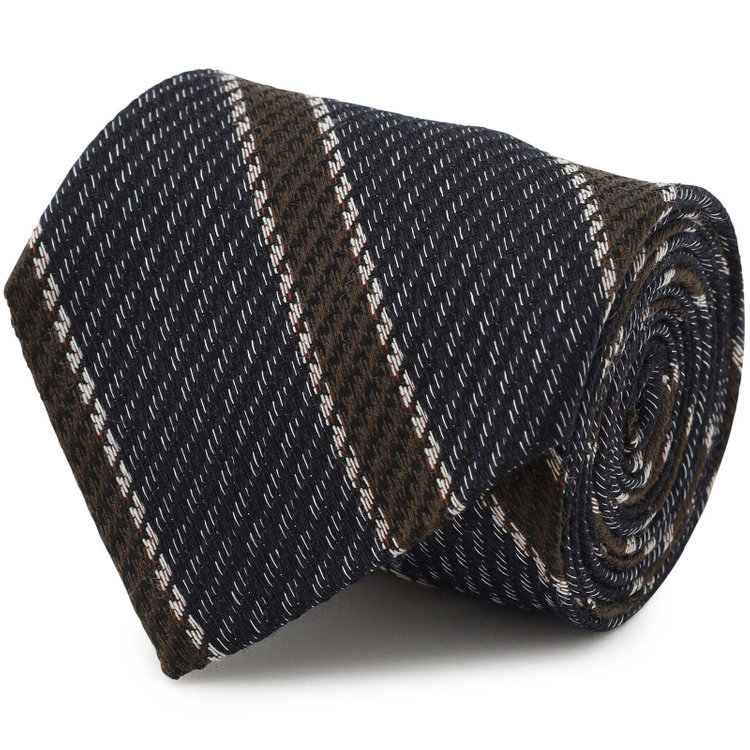 シルバーライン 【発送在庫あり】【SL】シルクウールストライプネクタイ 8.5cm幅/ネイビー×ブラウン/Finest fabrics by COMO ITALY その他