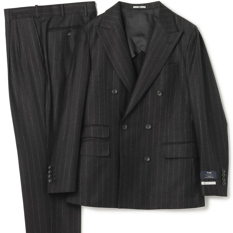 シルバーライン 【発送在庫あり】【CLASSICO TAPERED】【秋冬】6釦2掛けダブルスーツ 2タック/グレー×ストライプ/MARZOTTO/※裾上げ必要 グレー濃色