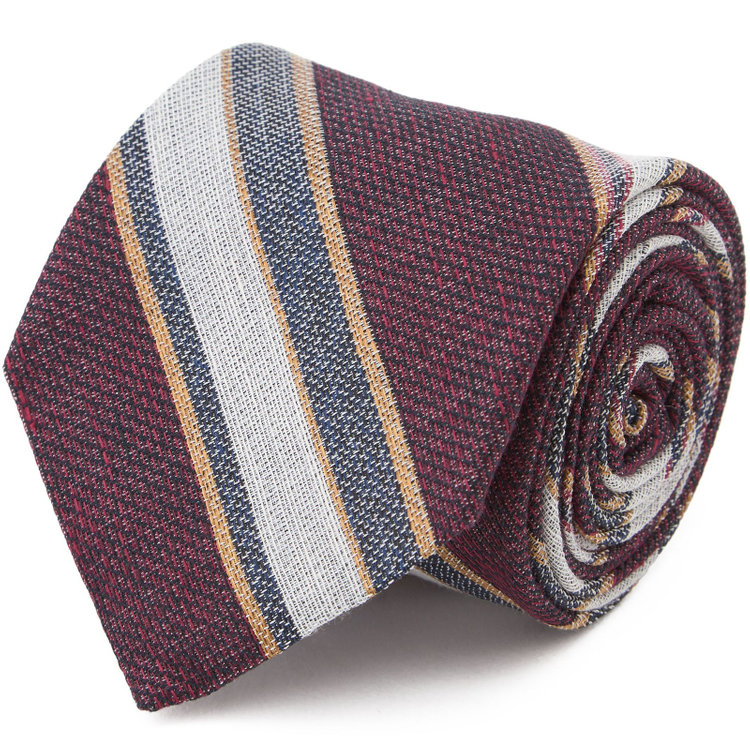 シルバーライン 【SILVER LINE】コットンシルクリネンストライプネクタイ 8.5cm幅/ワイン×ネイビー×ホワイト/ITALIAN FABRICS その他