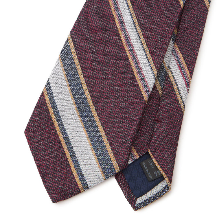 シルバーライン 【SILVER LINE】コットンシルクリネンストライプネクタイ 8.5cm幅/ワイン×ネイビー×ホワイト/ITALIAN FABRICS その他