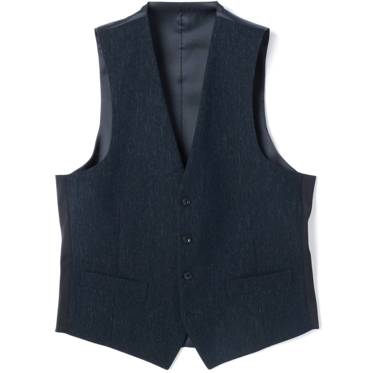 ブラックライン 【SLIM TAPERED_2】【秋冬】2釦シングルスリーピーススーツ 0タック/ネイビー/ウエストシャーリング/4S SUSTAINABILITY&ECOLOGY FABRIC/※パンツ裾上げ済仕様 紺濃色