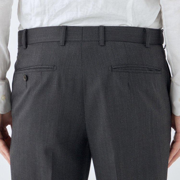 シルバーライン 【4S CROSS】【年間】セットアップパンツ 0タック/グレー×カルゼ/ウエストムーブ/※裾上げ済仕様 グレー中間