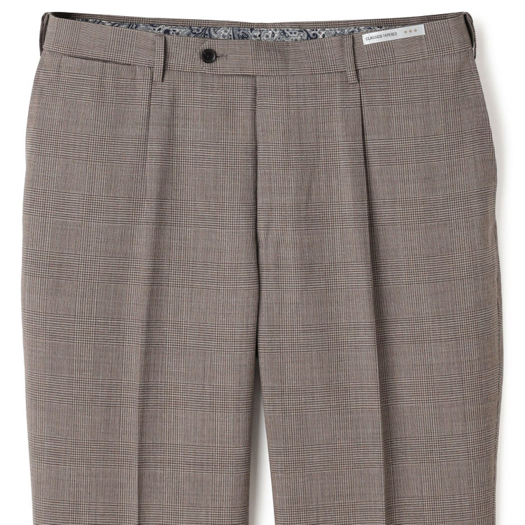 シルバーライン 【CLASSICO TAPERED】【春夏】1タックテーパードパンツ/ブラウン×グレンチェック/ウエストムーブ/※裾上げ必要 茶中間