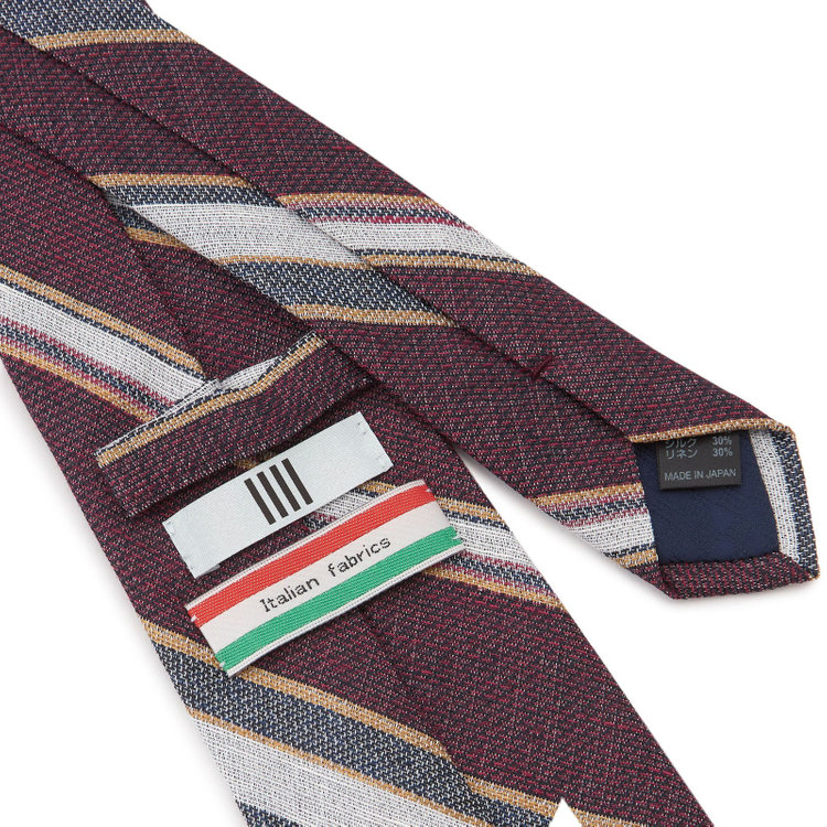 シルバーライン 【SILVER LINE】コットンシルクリネンストライプネクタイ 8.5cm幅/ワイン×ネイビー×ホワイト/ITALIAN FABRICS その他
