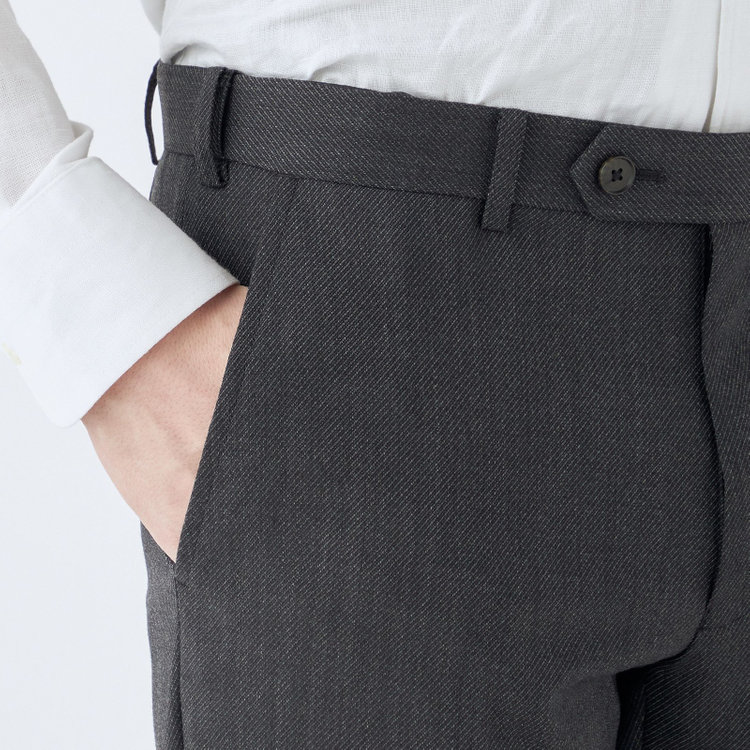 シルバーライン 【4S CROSS】【年間】セットアップパンツ 0タック/グレー×カルゼ/ウエストムーブ/※裾上げ済仕様 グレー中間