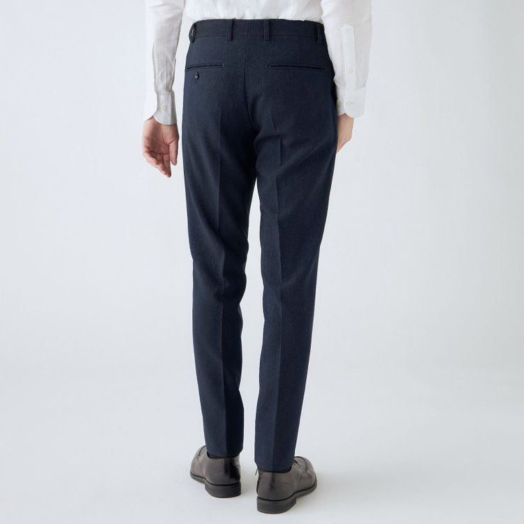ブラックライン 【SLIM TAPERED_2】【秋冬】2釦シングルスリーピーススーツ 0タック/ネイビー/ウエストシャーリング/4S SUSTAINABILITY&ECOLOGY FABRIC/※パンツ裾上げ済仕様 紺濃色