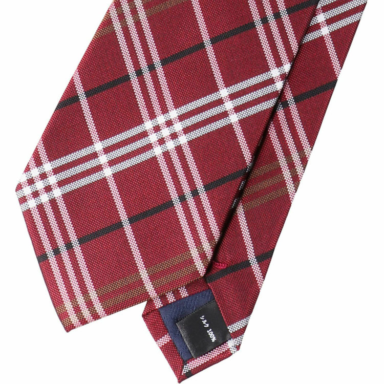 ブラックライン 【WEB限定/OUTLET】【SL】シルクチェックネクタイ 8.0cm幅/ワイン×ホワイト＆ブラウン＆ブラック ワイン系(赤)