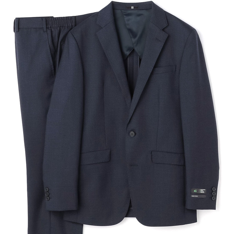 ブラックライン 【SLIM TAPERED_2】【秋冬】2釦シングルスーツ 0タック/ネイビー＆ブラック×ハウンドトゥース/ウエストシャーリング/4S SUSTAINABILITY&ECOLOGY FABRIC/※パンツ裾上げ済仕様 紺中間