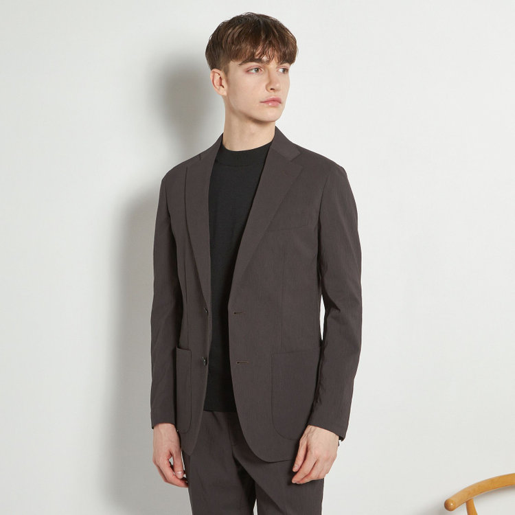 シルバーライン 【5DAYS CLOSET】【RBC】【春夏】2釦シングルジャケット/ブラウン×楊柳/パッチポケット/4S SUSTAINABILITY&ECOLOGY FABRIC 茶中間