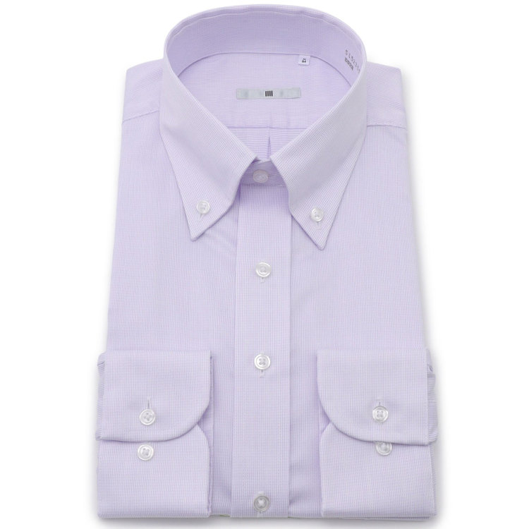 シルバーライン 【発送在庫あり】【SILVER LINE】【形態安定】ボタンダウンドレスワイシャツ/ホワイト×パープルドビー 紫中間