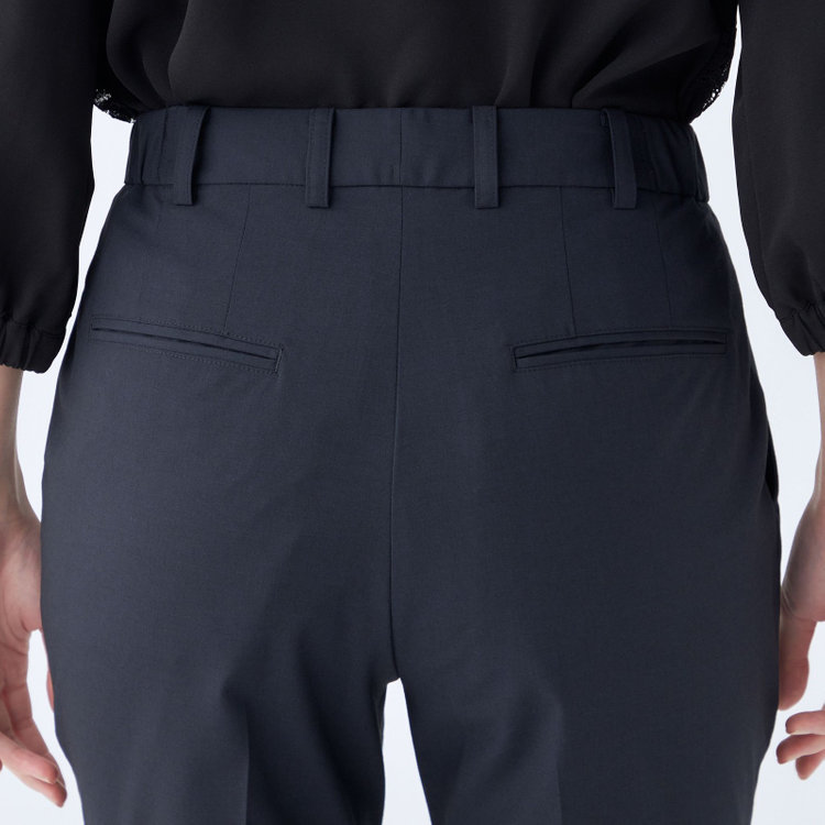 ブラックライン 【就活.】【年間】【BL】ストレートパンツ/ネイビー/ウエストシャーリング/ウォッシャブル＆ストレッチ/裾上げ必要 紺中間