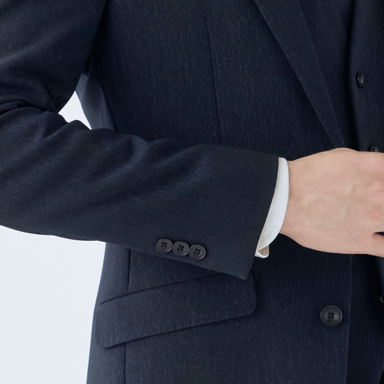ブラックライン 【SLIM TAPERED_2】【秋冬】2釦シングルスリーピーススーツ 0タック/ネイビー/ウエストシャーリング/4S SUSTAINABILITY&ECOLOGY FABRIC/※パンツ裾上げ済仕様 紺濃色