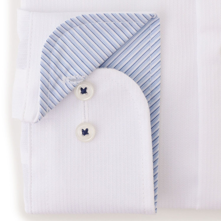 ブラックライン 【BLACK LINE】【形態安定】ホリゾンタルワイドワイシャツ/ホワイト×ドビーストライプ/襟.袖口別布／釦付糸：ネイビー 白