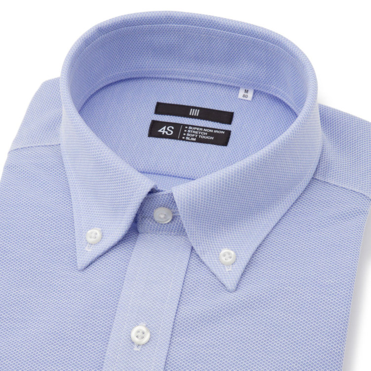 ブラックライン 【発送在庫あり】【BLACK LINE】ボタンダウンワイシャツ/ブルー×ドビー/「4S HONEYCOMB MESH」スーパーノンアイロン・ストレッチ 青中間