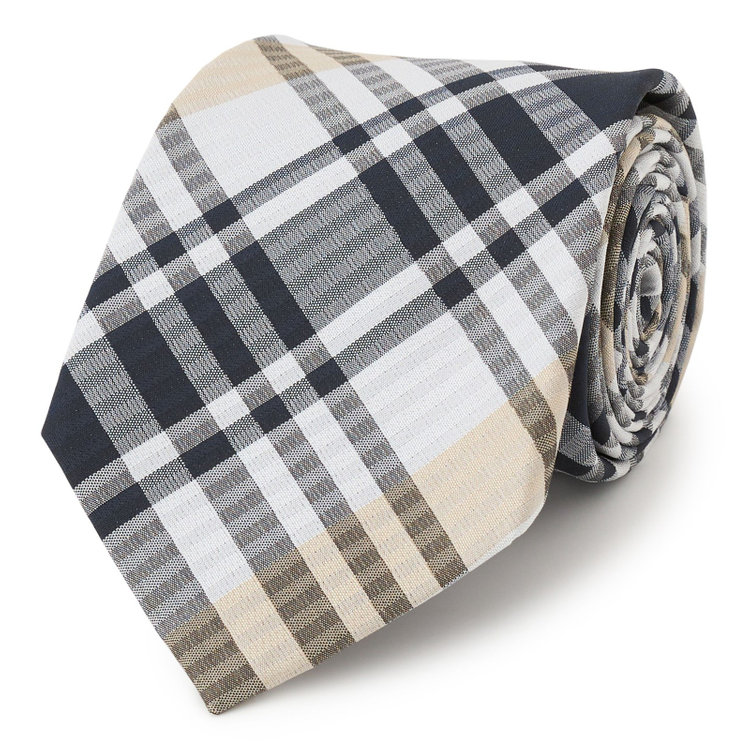ブラックライン 【BLACK LINE】シルクブレンドチェックネクタイ 7.5cm幅/ネイビー×ベージュ その他