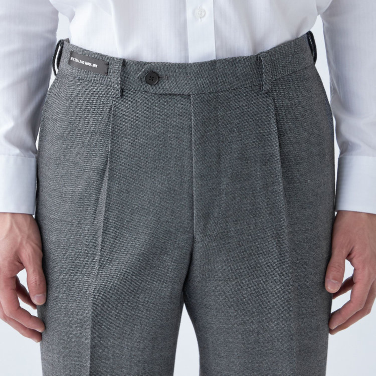 シルバーライン 【RBC】【秋冬】ウールブレンド1タックテーパードパンツ/グレー/ウエストムーブ/NEW ZEALAND WOOL MIX/※裾上げ必要 グレー濃色
