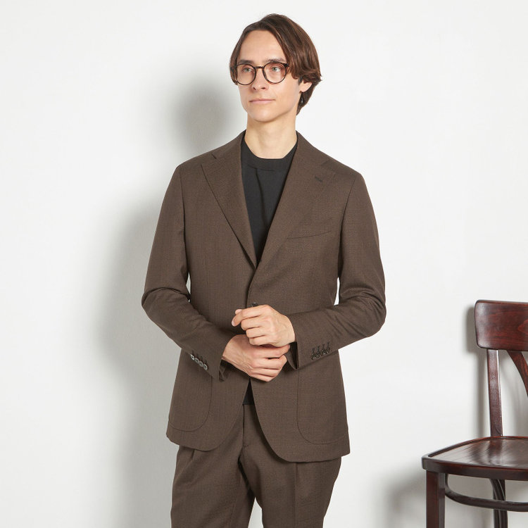 シルバーライン 【CLASSICO TAPERED】【春夏】3釦段返りシングルスーツ 2タック/ブラウン/パッチポケット/ウエストムーブ/MARZOTTO/※裾上げ必要 茶濃色
