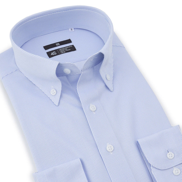 ブラックライン 【発送在庫あり】【WEB限定】【BLACK LINE】ボタンダウンワイシャツ/ホワイト×ブルーストライプ/「4S」スーパーノンアイロン・ストレッチ 青中間