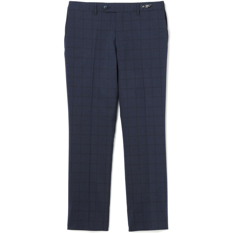 ブラックライン 【SLIM TAPERED】【春夏】0タックテーパードパンツ/ネイビー×ウィンドペン/ウエストシャーリング/ウォッシャブル/4S/※裾上げ済仕様 紺中間