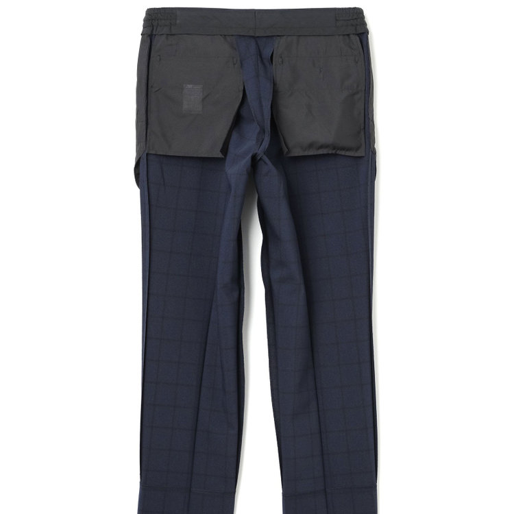 ブラックライン 【SLIM TAPERED】【春夏】0タックテーパードパンツ/ネイビー×ウィンドペン/ウエストシャーリング/ウォッシャブル/4S/※裾上げ済仕様 紺中間