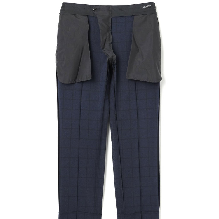 ブラックライン 【SLIM TAPERED】【春夏】0タックテーパードパンツ/ネイビー×ウィンドペン/ウエストシャーリング/ウォッシャブル/4S/※裾上げ済仕様 紺中間