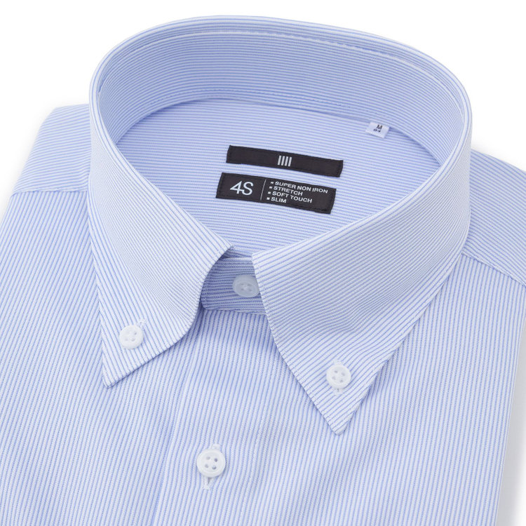 ブラックライン 【発送在庫あり】【WEB限定】【BLACK LINE】ボタンダウンワイシャツ/ホワイト×ブルーストライプ/「4S」スーパーノンアイロン・ストレッチ 青中間