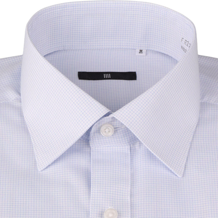 ブラックライン 【WEB限定/OUTLET】【発送在庫あり】【BLACK LINE】【形態安定】ワイドカラードレスワイシャツ/ホワイト×サックスチェック ブルー系(青)