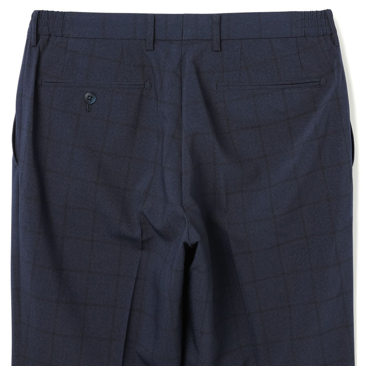 ブラックライン 【SLIM TAPERED】【春夏】0タックテーパードパンツ/ネイビー×ウィンドペン/ウエストシャーリング/ウォッシャブル/4S/※裾上げ済仕様 紺中間