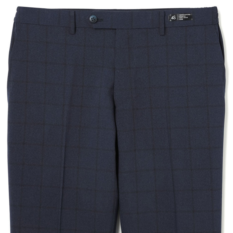 ブラックライン 【SLIM TAPERED】【春夏】0タックテーパードパンツ/ネイビー×ウィンドペン/ウエストシャーリング/ウォッシャブル/4S/※裾上げ済仕様 紺中間