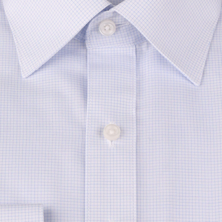 ブラックライン 【WEB限定/OUTLET】【発送在庫あり】【BLACK LINE】【形態安定】ワイドカラードレスワイシャツ/ホワイト×サックスチェック ブルー系(青)