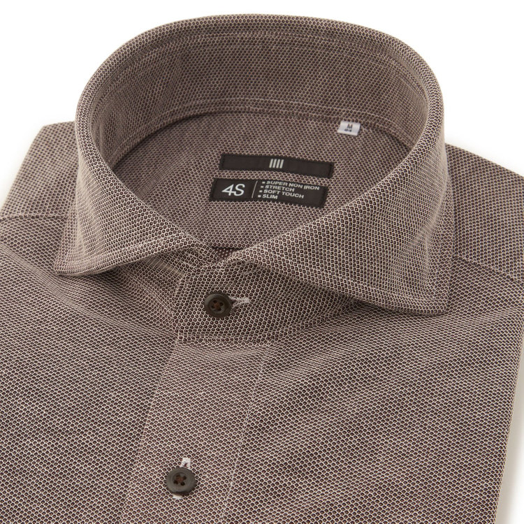 ブラックライン 【BLACK LINE】ホリゾンタルワイドワイシャツ/ブラウン×ドビー/「4S」スーパーノンアイロン・ストレッチ 茶中間