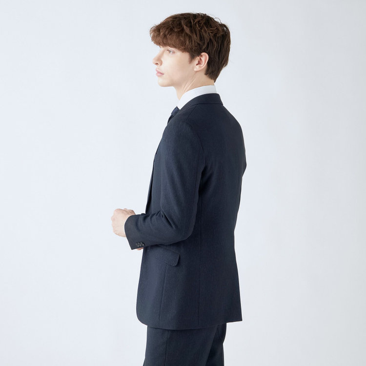 ブラックライン 【SLIM TAPERED_2】【秋冬】2釦シングルスリーピーススーツ 0タック/ネイビー/ウエストシャーリング/4S SUSTAINABILITY&ECOLOGY FABRIC/※パンツ裾上げ済仕様 紺濃色