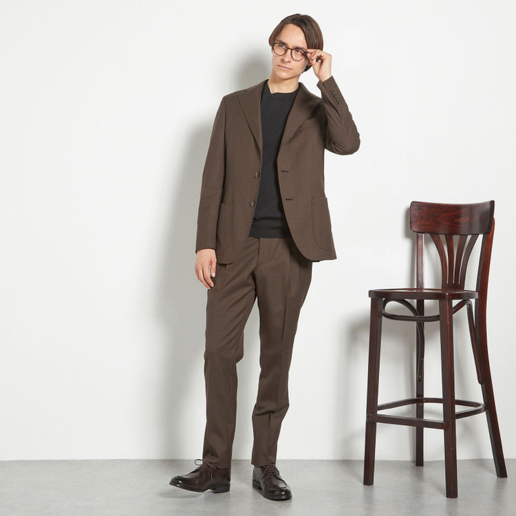 シルバーライン 【CLASSICO TAPERED】【春夏】3釦段返りシングルスーツ 2タック/ブラウン/パッチポケット/ウエストムーブ/MARZOTTO/※裾上げ必要 茶濃色