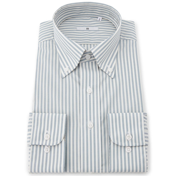 シルバーライン 【SILVER LINE】【形態安定】ボタンダウンワイシャツ/ブルーグレー＆アイボリー×ストライプ 青淡色