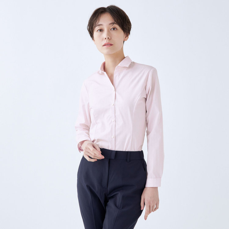 ソノタ 【SUIT SELECT×Samantha Thavasa】【長袖】リボン&フリル取り外しスキッパー/ピンク×ドビーストライプ 赤淡色