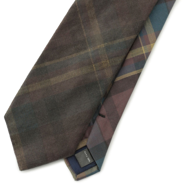 シルバーライン 【SILVER LINE】コットンチェックネクタイ 8.0cm幅/カーキ/小剣クレリック その他