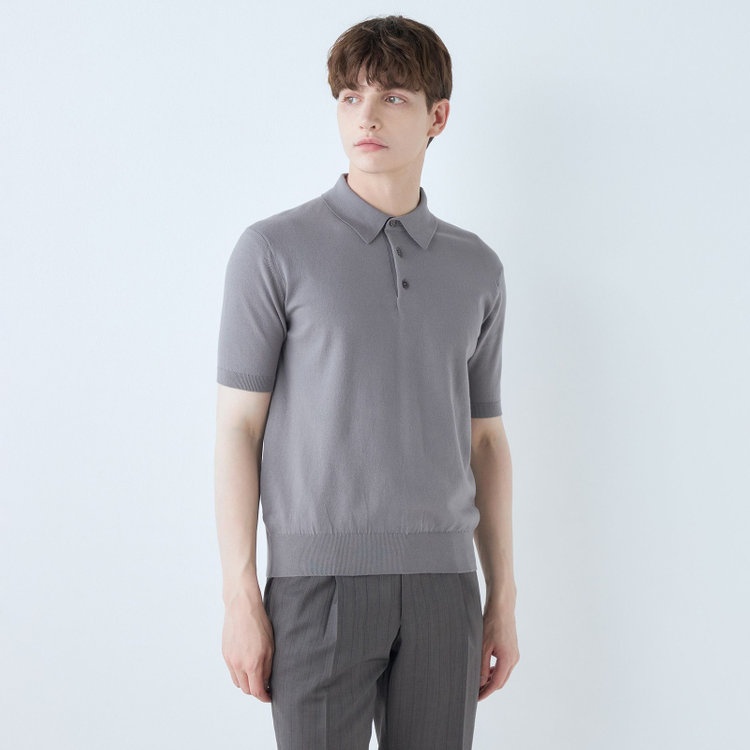 SUIT SELECT　アウトレット 【WEB限定/OUTLET/汚れ・キズ等有】【RBC】【5分袖】コットンブレンドレトロポロシャツ/グレー グレー濃色