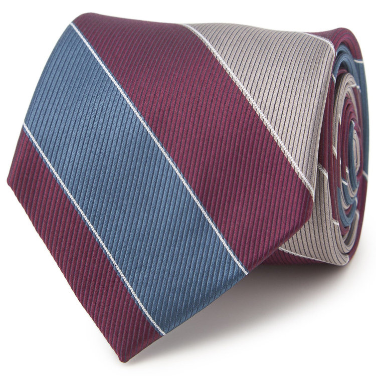 シルバーライン 【SILVER LINE】シルクストライプネクタイ 8.0cm幅/ネイビー×ワイン×グレー その他