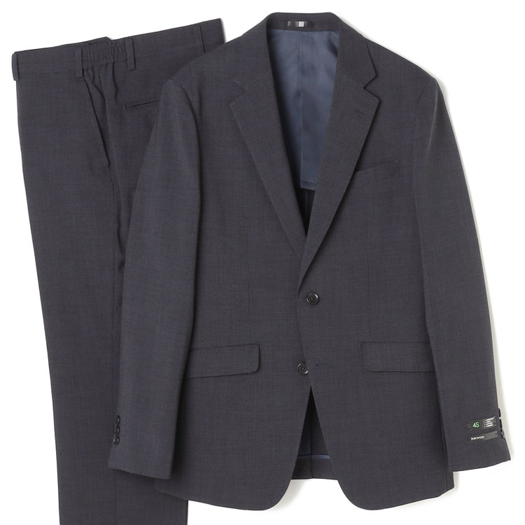 ブラックライン 【SLIM TAPERED_2】【春夏】2釦シングルスーツ 0タック/ネイビー/ウエストシャーリング/4S SUSTAINABILITY&ECOLOGY FABRIC/※パンツ裾上げ済仕様 紺濃色